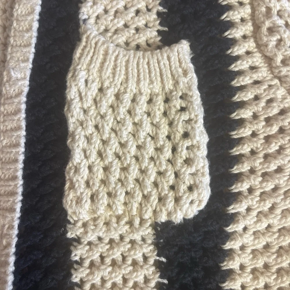 Zara Girls Size 6-7 Chunky Cotton Knit Cardigan Sweater Cream Ivory Black Stripe